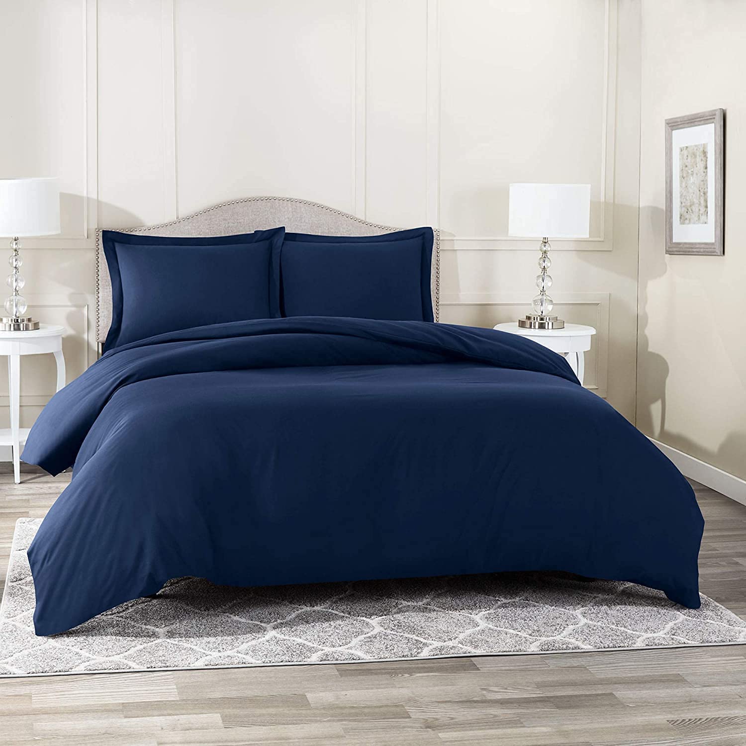 100% Pure Egyptian Cotton King Navy Duvet Cover Set 400 Thread Count- 3 Piece- Sateen Weave- Long Staple Combed Cotton-Extra Soft Smooth Silky- Sateen Weave (King,Navy)