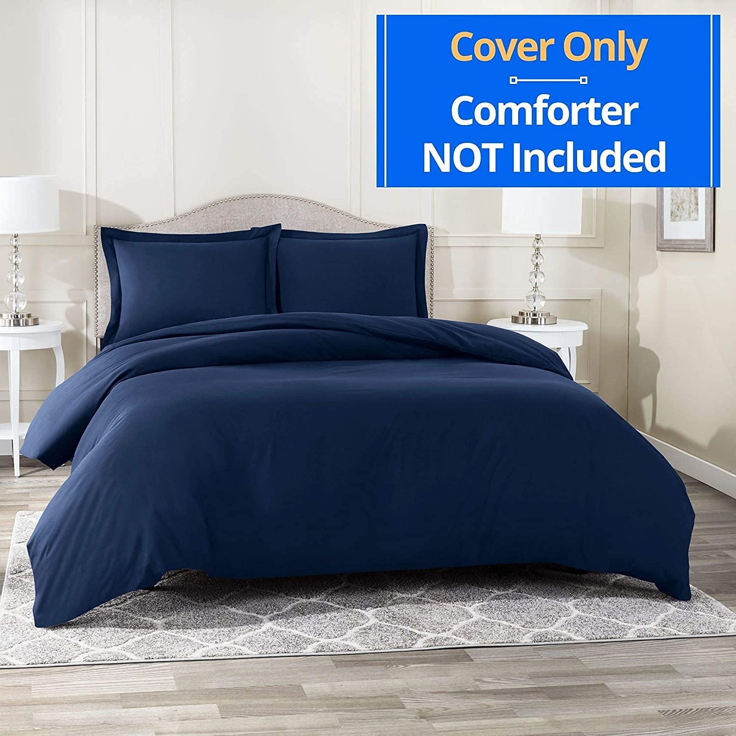 100% Pure Egyptian Cotton Queen Navy Duvet Cover Set 400 Thread Count- 3 Piece- Sateen Weave- Long Staple Combed Cotton-Extra Soft Smooth Silky- Sateen Weave (Queen,Navy)