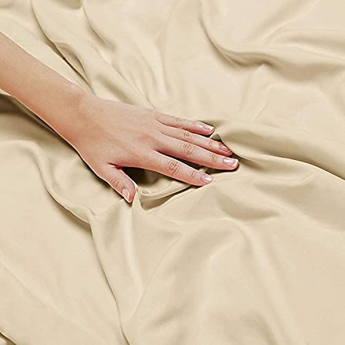 AURORA PLUS 100% Pure Egyptian Cotton King Beige Sheet Set 400 Thread Count- 3 Piece- Sateen Weave- Long Staple Combed Cotton-Extra Soft Smooth Silky- Sateen Weave (King,Beige)